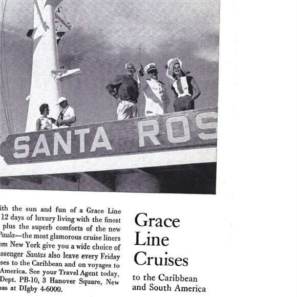 Grace Line Cruises Caribbean Advertisement 1950s Vintage Print Ad 9 inch Tall - Picture 2 of 2